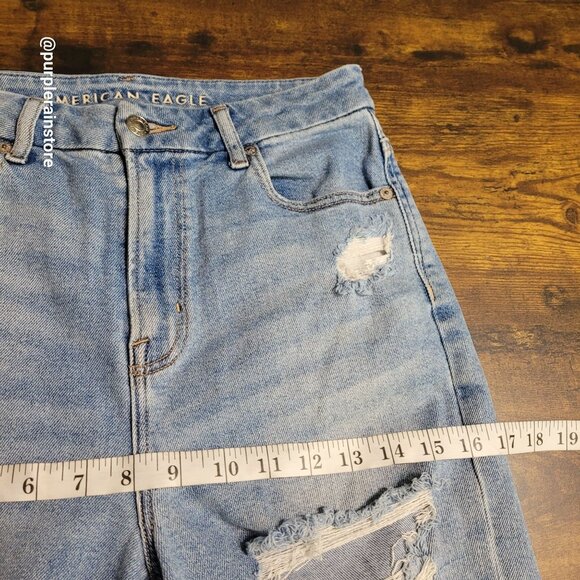 American Eagle Curvy Mom Jeans 4 R High Rise Stretch Medium Light Wash Denim - Picture 9 of 13